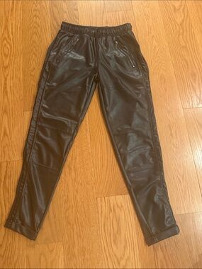 David Lerner Black Faux Leather Jogger Pants